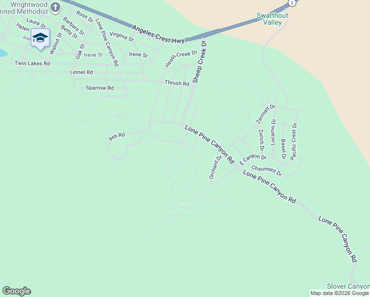 map of restaurants, bars, coffee shops, grocery stores, and more near 5412 Heath Creek Drive in Wrightwood