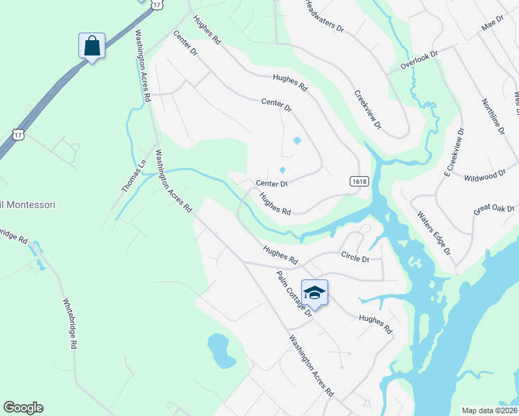 map of restaurants, bars, coffee shops, grocery stores, and more near 613 Hughes Road in Hampstead
