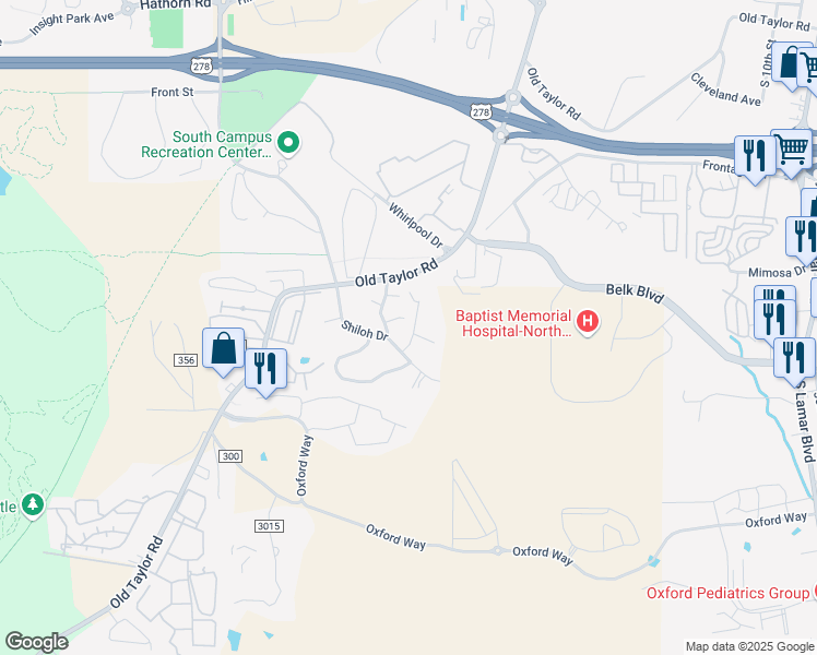 map of restaurants, bars, coffee shops, grocery stores, and more near 901 Battle Lane in Oxford