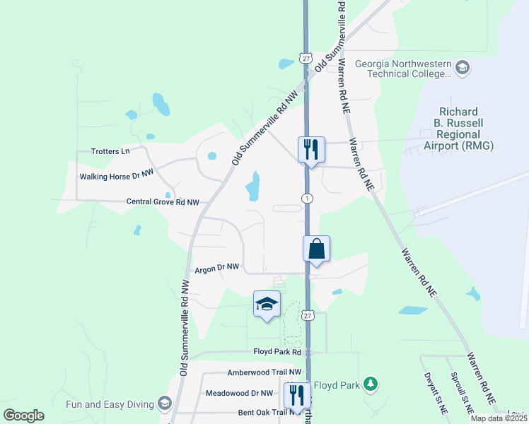 map of restaurants, bars, coffee shops, grocery stores, and more near 116 Baby Doe Drive Northwest in Rome