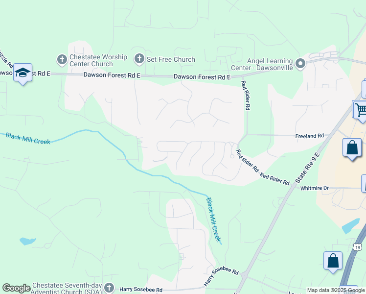 map of restaurants, bars, coffee shops, grocery stores, and more near 200 Thimbleberry Drive in Dawsonville