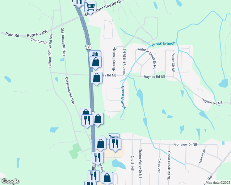 map of restaurants, bars, coffee shops, grocery stores, and more near 1894 Martha Lane Northeast in Arab