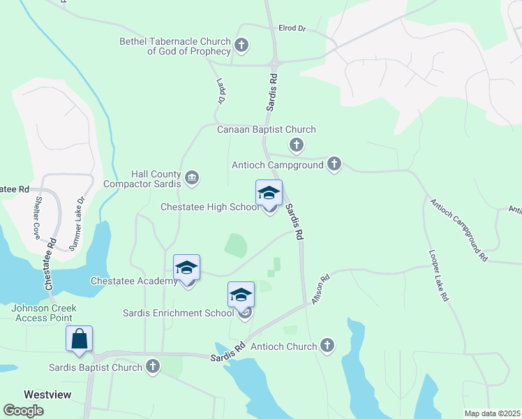 map of restaurants, bars, coffee shops, grocery stores, and more near 3005 Sardis Road in Gainesville