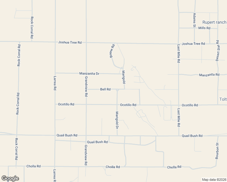 map of restaurants, bars, coffee shops, grocery stores, and more near 50880 Bell Road in Johnson Valley