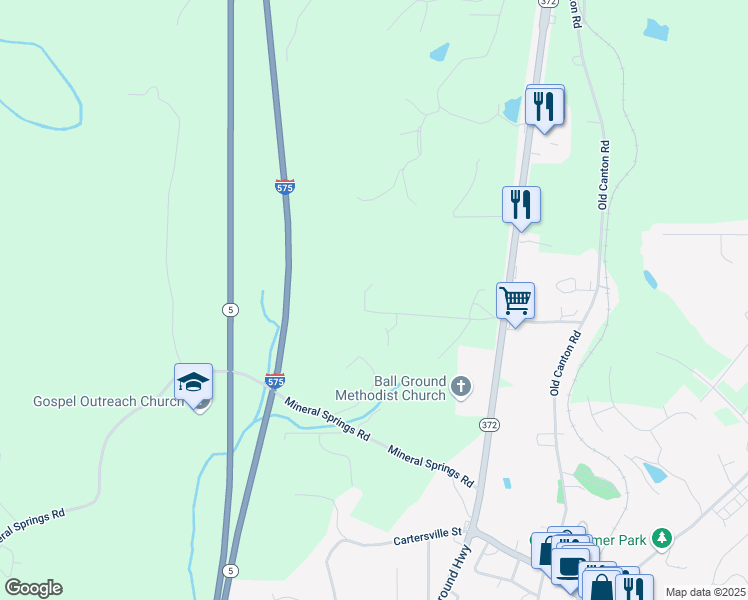 map of restaurants, bars, coffee shops, grocery stores, and more near 672 Dogwood Drive in Ball Ground