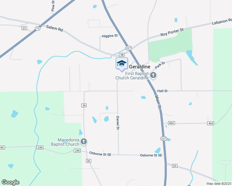 map of restaurants, bars, coffee shops, grocery stores, and more near 295 County Road 36 in Geraldine
