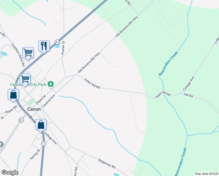 map of restaurants, bars, coffee shops, grocery stores, and more near in Canon