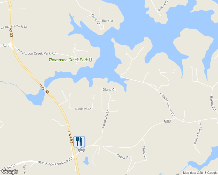 map of restaurants, bars, coffee shops, grocery stores, and more near 364 Diane Circle in Dawsonville