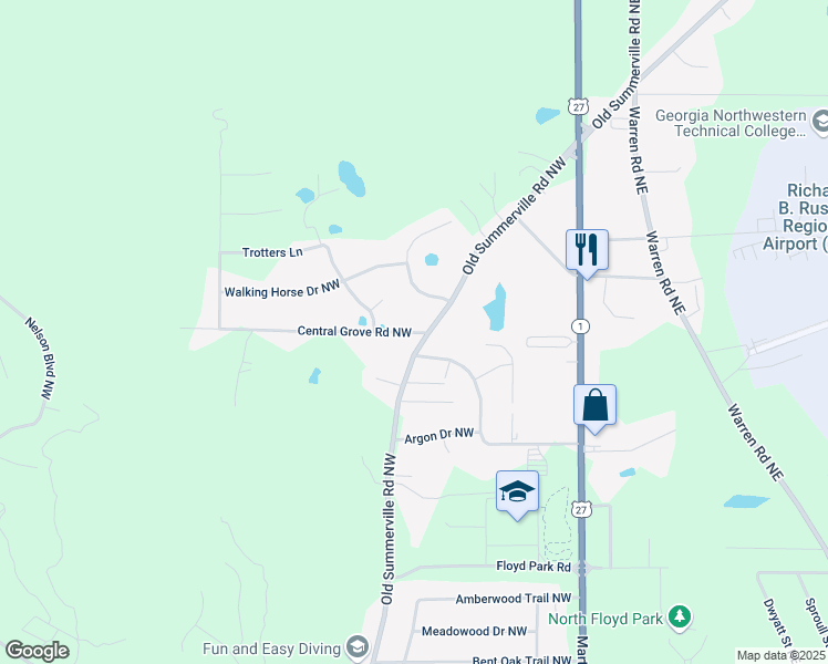 map of restaurants, bars, coffee shops, grocery stores, and more near 20 Central Grove Road Northwest in Rome