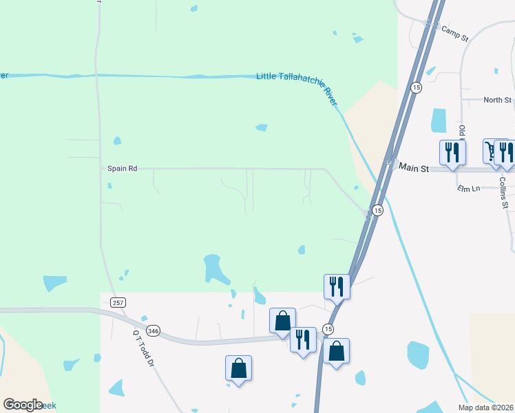 map of restaurants, bars, coffee shops, grocery stores, and more near 535 Spain Road in Ecru