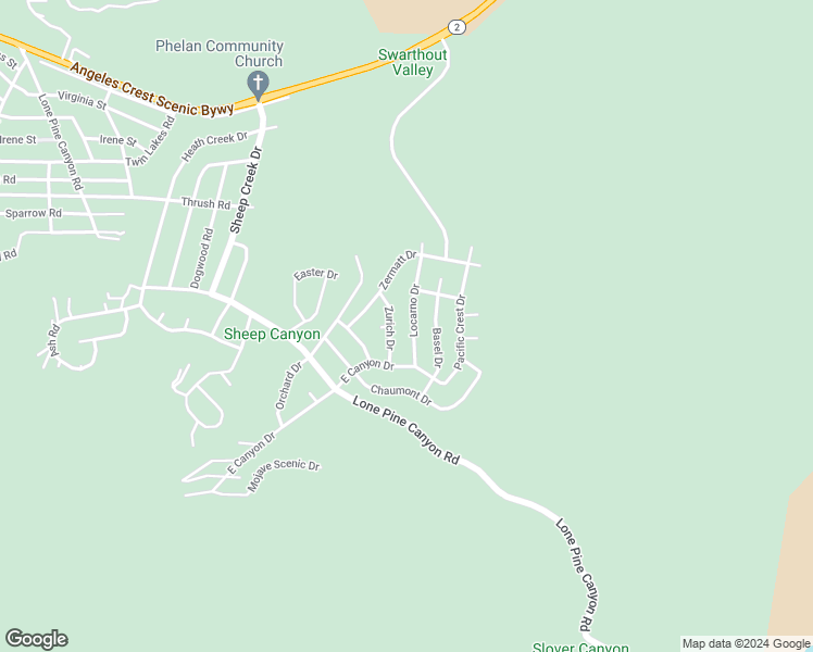 map of restaurants, bars, coffee shops, grocery stores, and more near 5432 Locarno Drive in Wrightwood