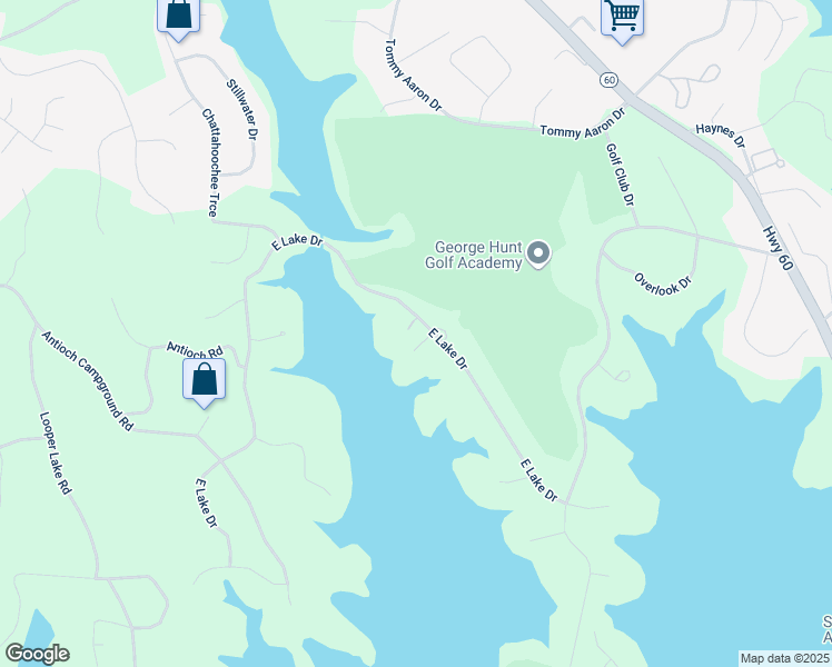 map of restaurants, bars, coffee shops, grocery stores, and more near 607 East Lake Drive in Gainesville