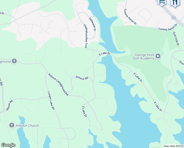 map of restaurants, bars, coffee shops, grocery stores, and more near 930 East Lake Drive in Gainesville