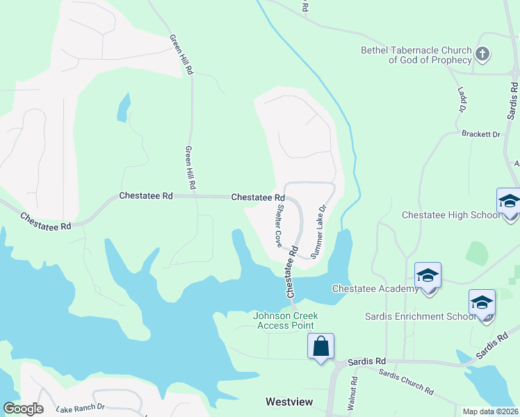 map of restaurants, bars, coffee shops, grocery stores, and more near 3115 Chestatee Road in Gainesville