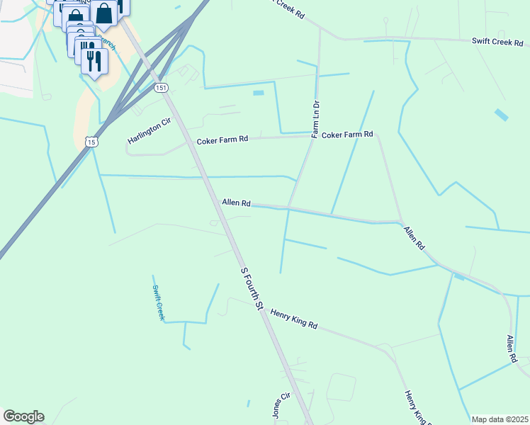 map of restaurants, bars, coffee shops, grocery stores, and more near 717 Allen Road in Hartsville