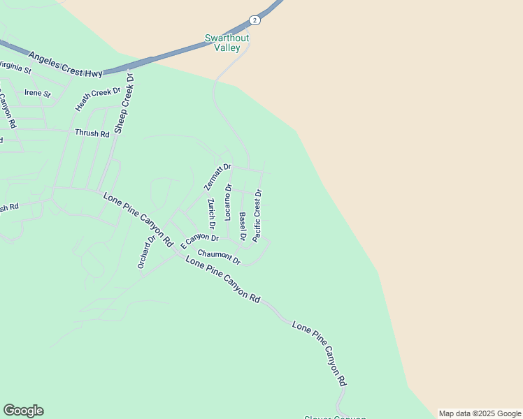 map of restaurants, bars, coffee shops, grocery stores, and more near 5419 Pacific Crest Drive in Wrightwood