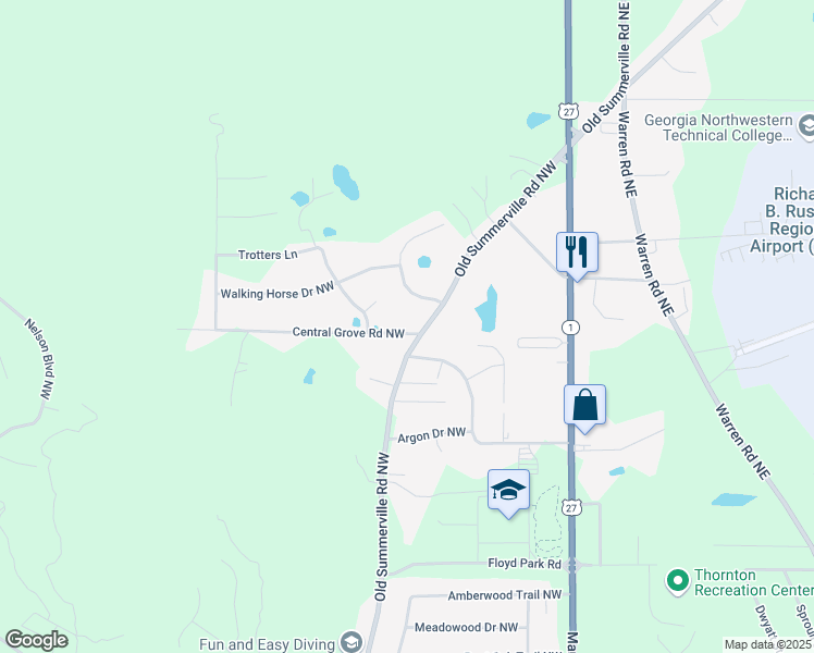 map of restaurants, bars, coffee shops, grocery stores, and more near 20 Central Grove Road Northwest in Rome