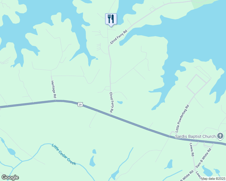 map of restaurants, bars, coffee shops, grocery stores, and more near 204 Elrod Ferry Road in Hartwell
