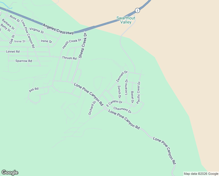 map of restaurants, bars, coffee shops, grocery stores, and more near Zermatt Drive in Wrightwood