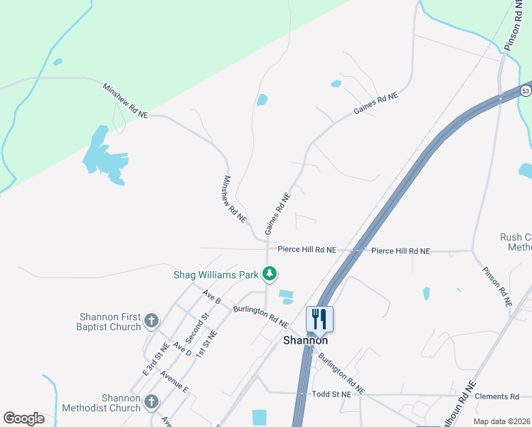 map of restaurants, bars, coffee shops, grocery stores, and more near 61 Gaines Road Northeast in Rome