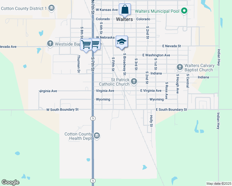 map of restaurants, bars, coffee shops, grocery stores, and more near 109 West Virginia Street in Walters