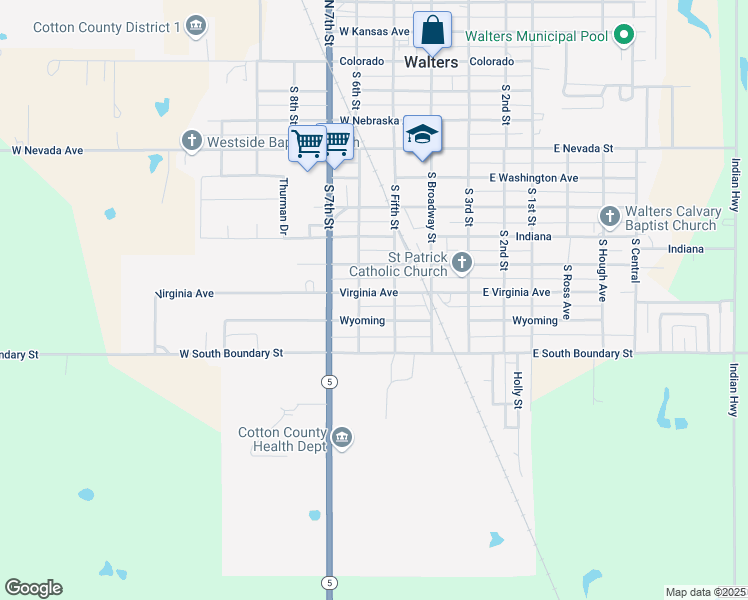 map of restaurants, bars, coffee shops, grocery stores, and more near 207 West Virginia Street in Walters