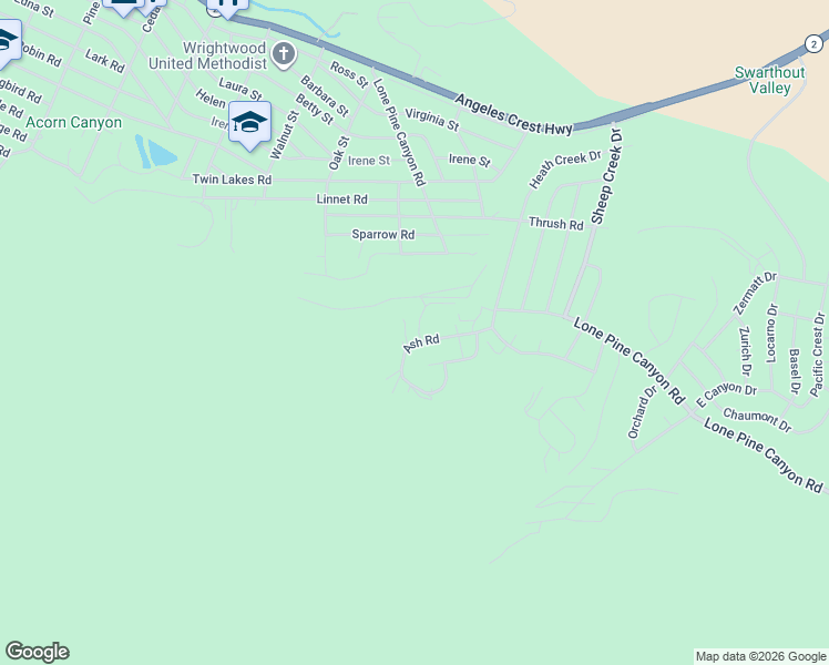 map of restaurants, bars, coffee shops, grocery stores, and more near 1792 Ash Road in Wrightwood