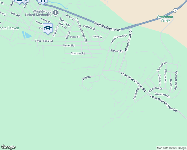 map of restaurants, bars, coffee shops, grocery stores, and more near 1830 Ash Road in San Bernardino