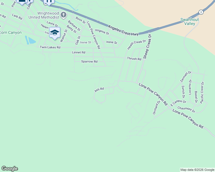 map of restaurants, bars, coffee shops, grocery stores, and more near 1830 Ash Road in San Bernardino