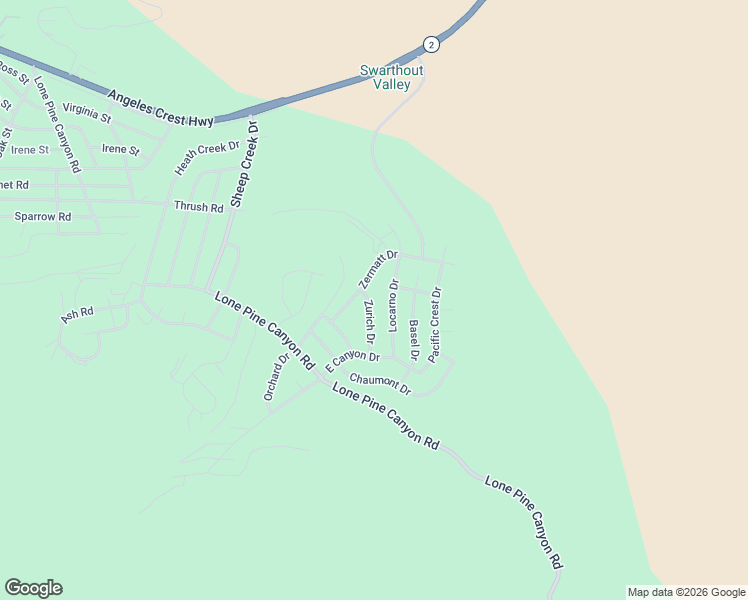 map of restaurants, bars, coffee shops, grocery stores, and more near 5471 Zurich Drive in Wrightwood