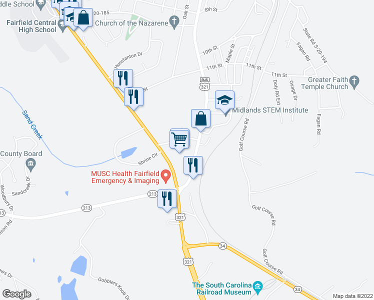 map of restaurants, bars, coffee shops, grocery stores, and more near 1126 U.S. 321 Business in Winnsboro