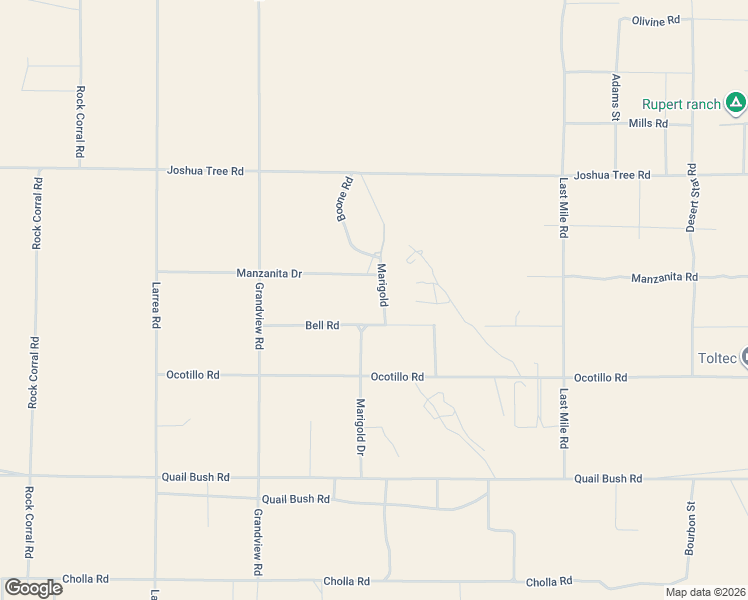 map of restaurants, bars, coffee shops, grocery stores, and more near 50928 Bell Road in Johnson Valley