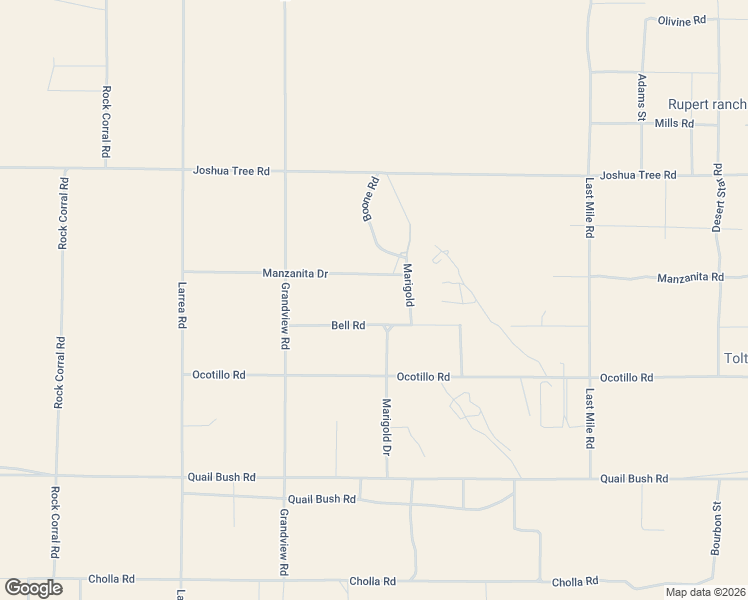 map of restaurants, bars, coffee shops, grocery stores, and more near 50880 Bell Road in Johnson Valley