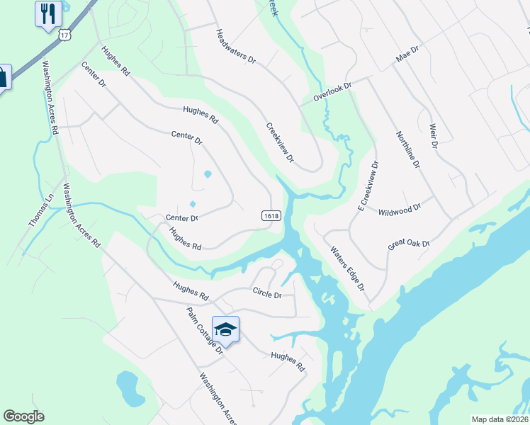 map of restaurants, bars, coffee shops, grocery stores, and more near 430 Hughes Road in Hampstead