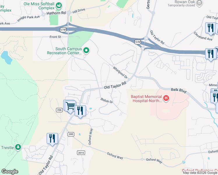 map of restaurants, bars, coffee shops, grocery stores, and more near 49 Old Taylor Road in Oxford