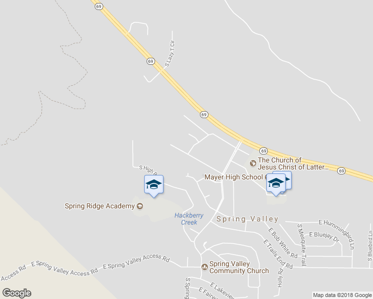 map of restaurants, bars, coffee shops, grocery stores, and more near 17010 East Roadrunner Road in Mayer