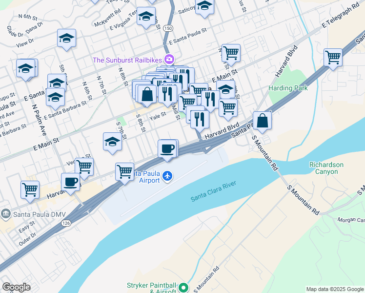 map of restaurants, bars, coffee shops, grocery stores, and more near in Santa Paula
