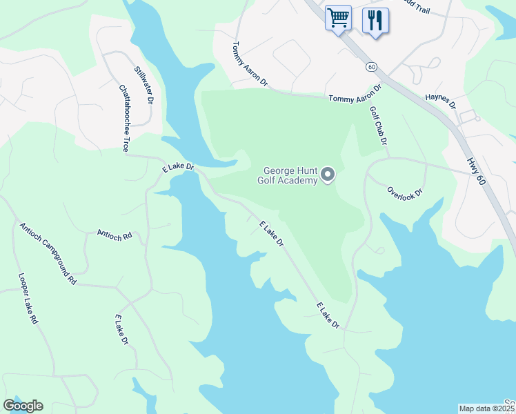 map of restaurants, bars, coffee shops, grocery stores, and more near 608 East Lake Drive in Gainesville