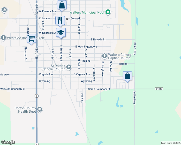 map of restaurants, bars, coffee shops, grocery stores, and more near 417 East Virginia Avenue in Walters