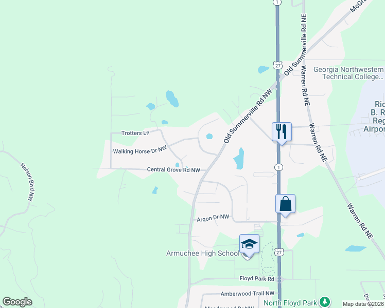 map of restaurants, bars, coffee shops, grocery stores, and more near 7 Quarter Horse Drive Northwest in Rome