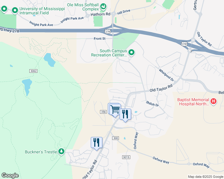 map of restaurants, bars, coffee shops, grocery stores, and more near 120 Private Road 3089 in Oxford