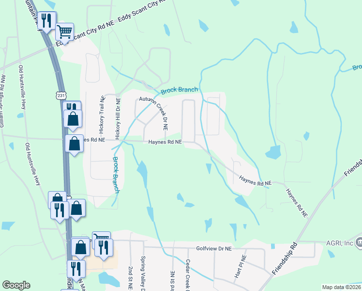 map of restaurants, bars, coffee shops, grocery stores, and more near 373 Haynes Road Northeast in Arab