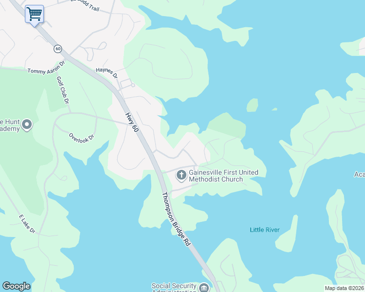 map of restaurants, bars, coffee shops, grocery stores, and more near 263 Thompson Place in Gainesville