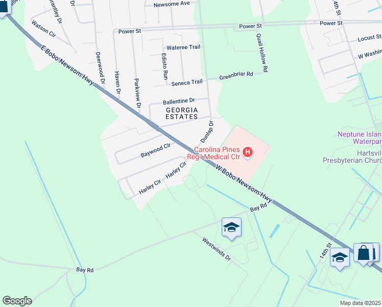 map of restaurants, bars, coffee shops, grocery stores, and more near 1504 Harley Circle in Hartsville
