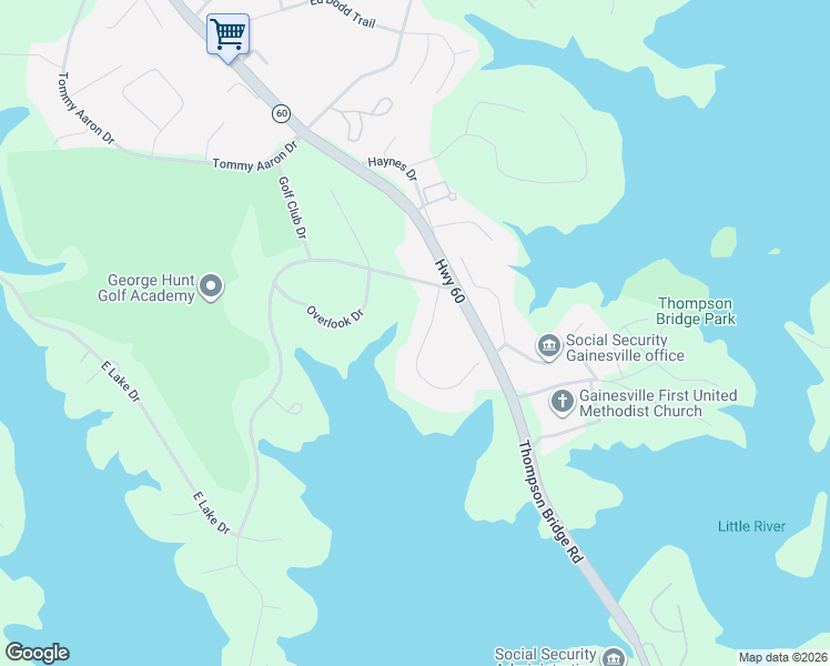 map of restaurants, bars, coffee shops, grocery stores, and more near 139 Woodlake Drive in Gainesville