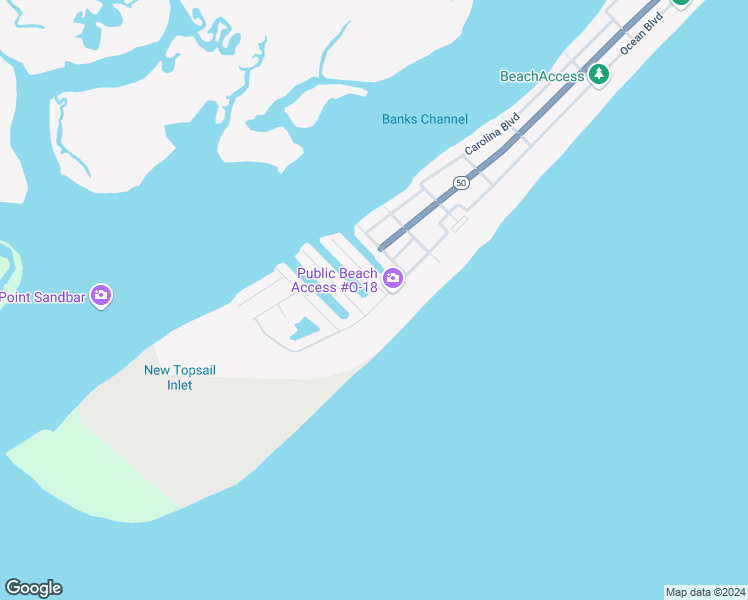 map of restaurants, bars, coffee shops, grocery stores, and more near 1904 Ocean Boulevard in Topsail Beach