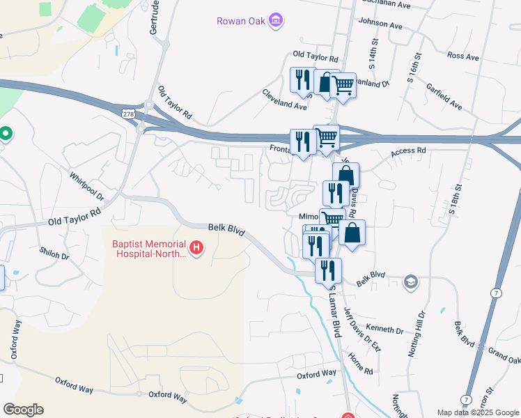 map of restaurants, bars, coffee shops, grocery stores, and more near 951 Frontage Road in Oxford