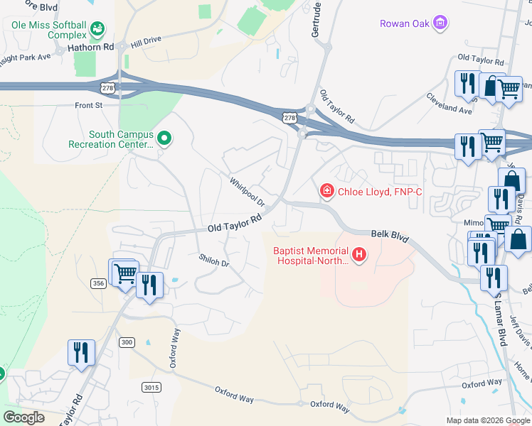 map of restaurants, bars, coffee shops, grocery stores, and more near 916 Battle Lane in Oxford