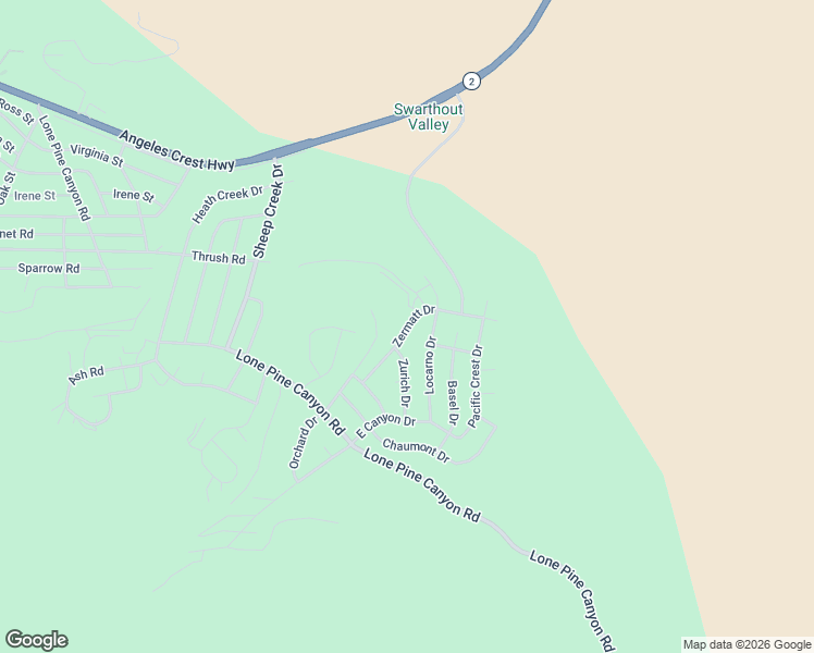 map of restaurants, bars, coffee shops, grocery stores, and more near Zermatt Drive in Wrightwood