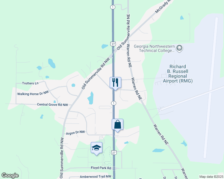 map of restaurants, bars, coffee shops, grocery stores, and more near 4567 Martha Berry Highway in Rome